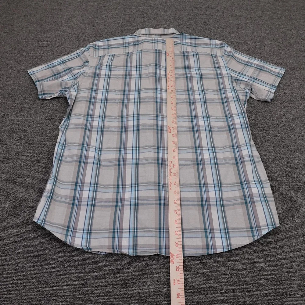 Banana Republic Shirt Mens XL Gray Plaid Short Sleeve Button Up Stretch Casual‎